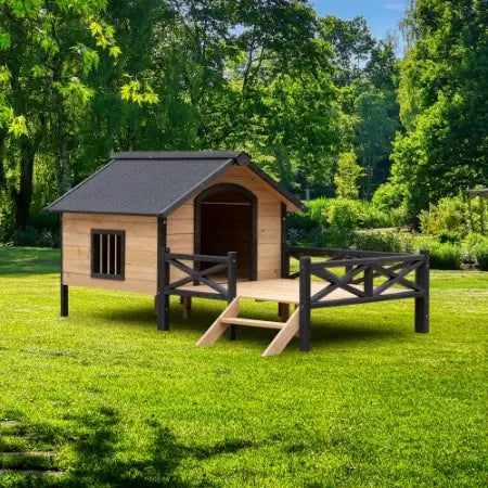 Outdoor Large Wooden Cabin House Style Wooden Dog Kennel With Porch My Store