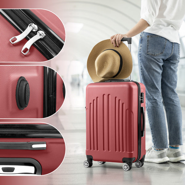 Curved Vertical Stripe 4-in-1 Trolley Case 16in 20in 24in 28in ABS Aluminum Alloy Tie Rod Inkedjoy