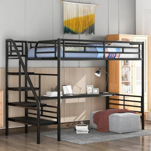 Metal Loft Bed Frame With Desk, No Box Spring Needed,Twin ,Black My Store