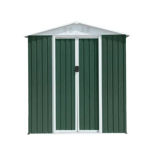 6FTx4FT Apex Roof Green Outdoor Tool Storage House Garden Shed With Aluminum Alloy Frame And Sliding Door My Store
