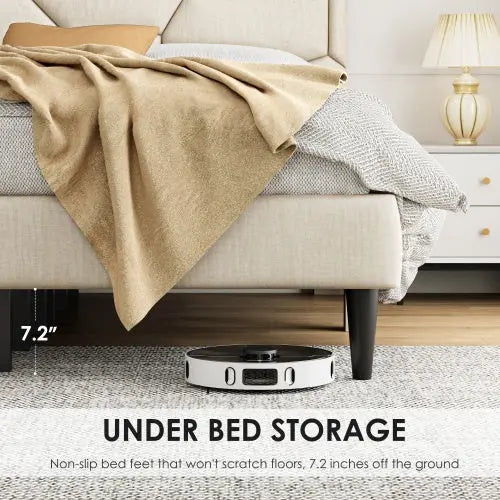 Queen Bed Frame, Linen Storage Headboard, Strong And Stable My Store