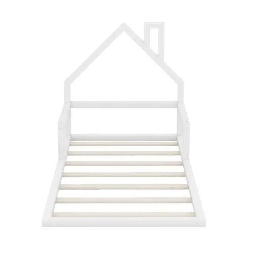 Twin Size Wood Floor Bed With House-shaped Headboard My Store