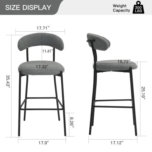 26 Counter Height Bar Stools Teddy Fabric Cover Kitchen Island Counter Bar Stool With Black Powder Coating Base And Footrest My Store