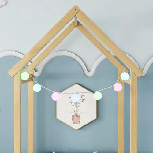 Twin House-shaped Roof Headboard Floor Bed,,without Slats,Natural My Store
