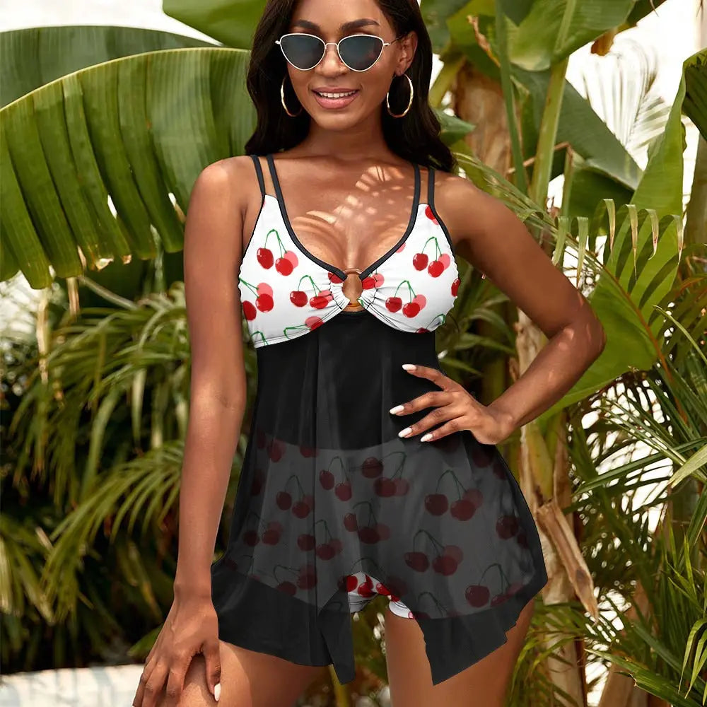 Split Skirt Mesh Swimsuit Set Inkedjoy