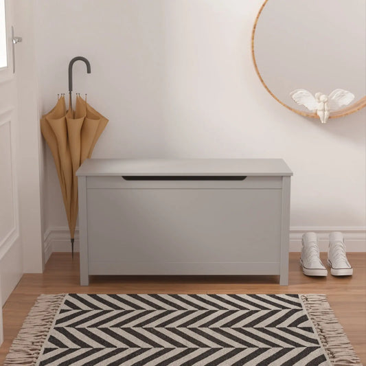 Kids Wooden Toy Box Storage With Safety Hinged Lid For Ages 3Gray My Store