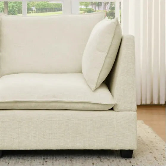 Sectional With Ottoman- Beige White My Store