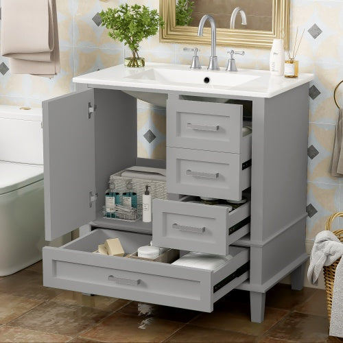 Modern Bathroom Cabinet With Sink Combo SetAnd 3 Drawers, Solid Wood Frame My Store