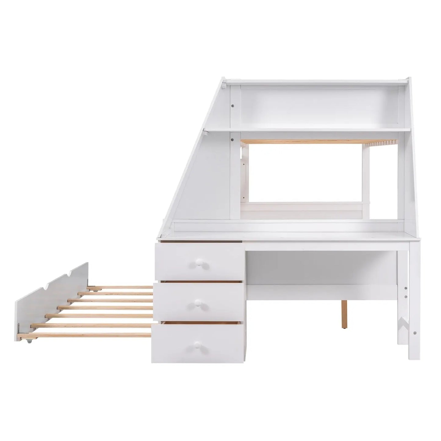 Twin Full Bunk Bed W  Trundle, Desk, 3 Drawers   Shelf - White My Store