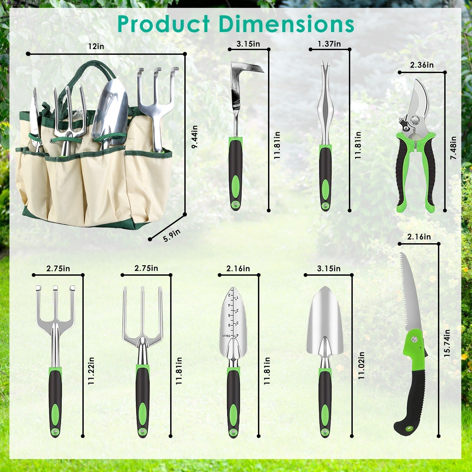 13Pcs Garden Tool Set Aluminum Alloy Gardening Hand Tools Starter Kit With Garden Bag Heavy Duty Inkedjoy