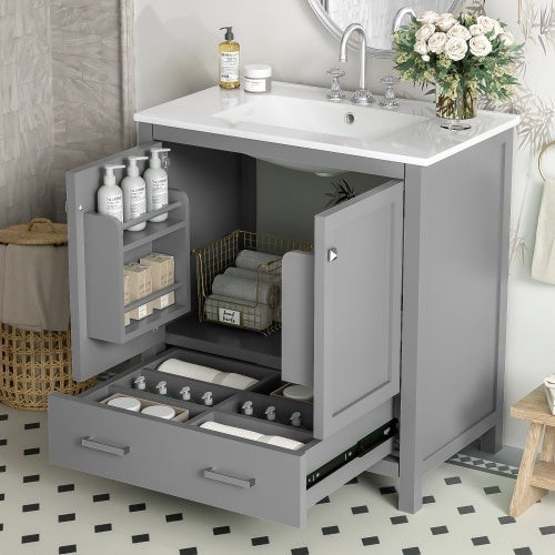 Vanity With Single Sink, Combo Cabinet Undermount With 2 Doors And A Drawer- Gray Ohberri