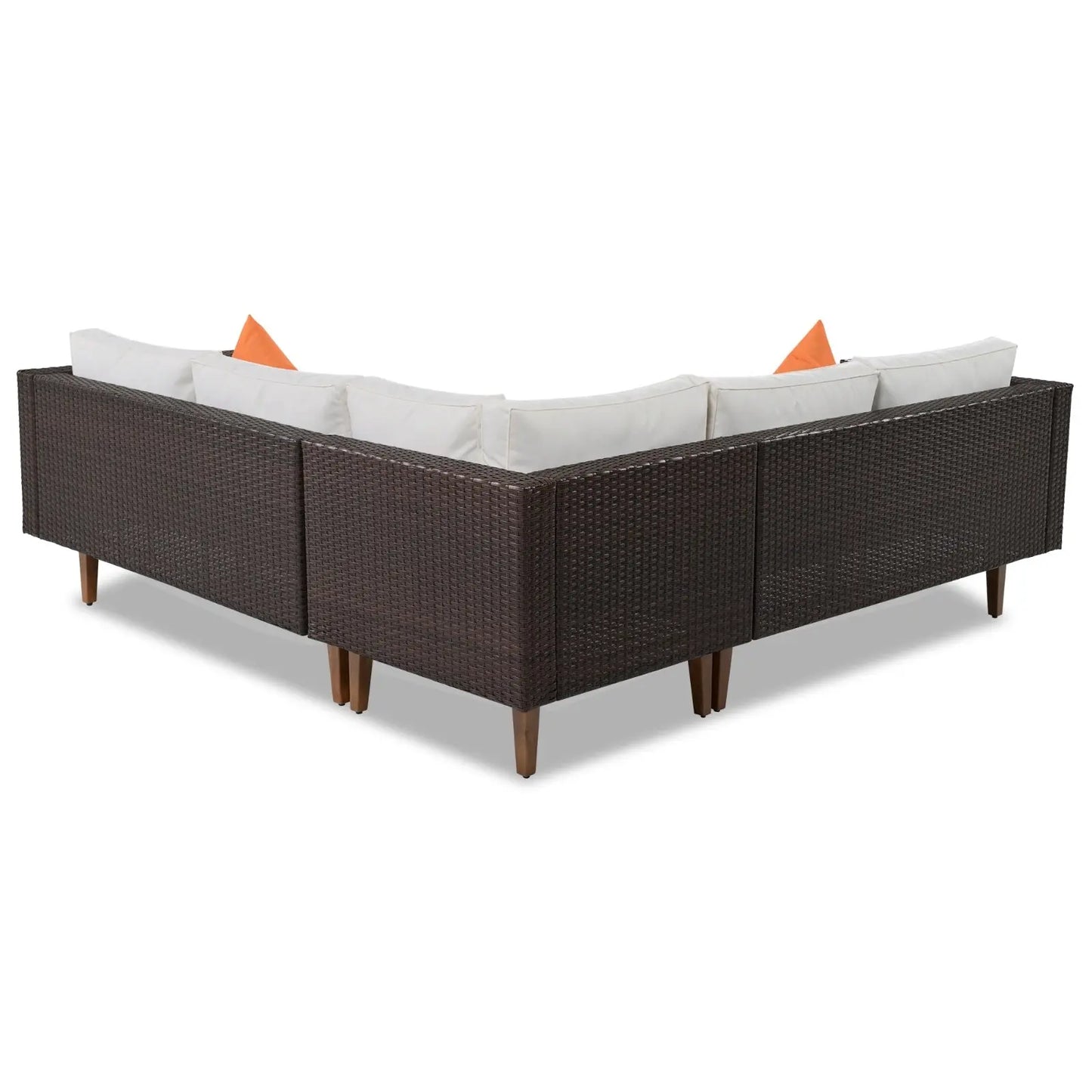 4-Piece Outdoor Wicker Sofa Set, L-Shape Patio Furniture With Colorful Pillows My Store