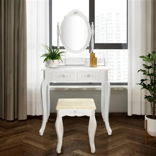 Four Drawer Single Mirror Dressing Table Set My Store