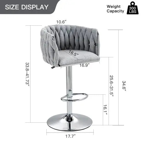 360 Fabric Cover Swivel Bar Stools Set Of 2, Adjustable Counter Height Bar Chairs With Woven Back & Footrest, Silver Chromed Bar Stools For Kitchen Island, Cafe, Pub My Store