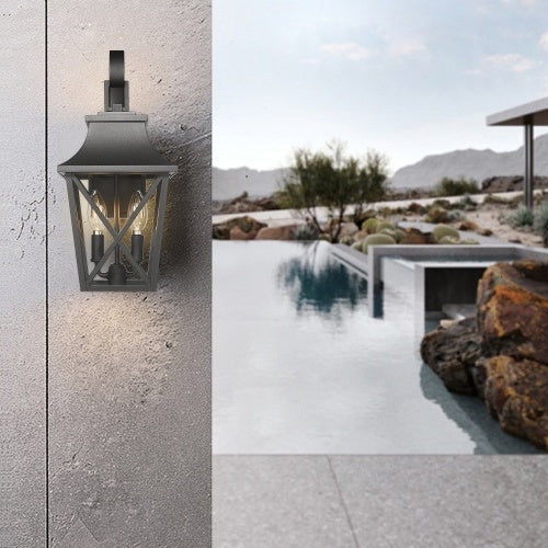 Black Outdoor Wall Light 2 Lights, Large Outdoor Modern Wall Light Fixtures Inkedjoy
