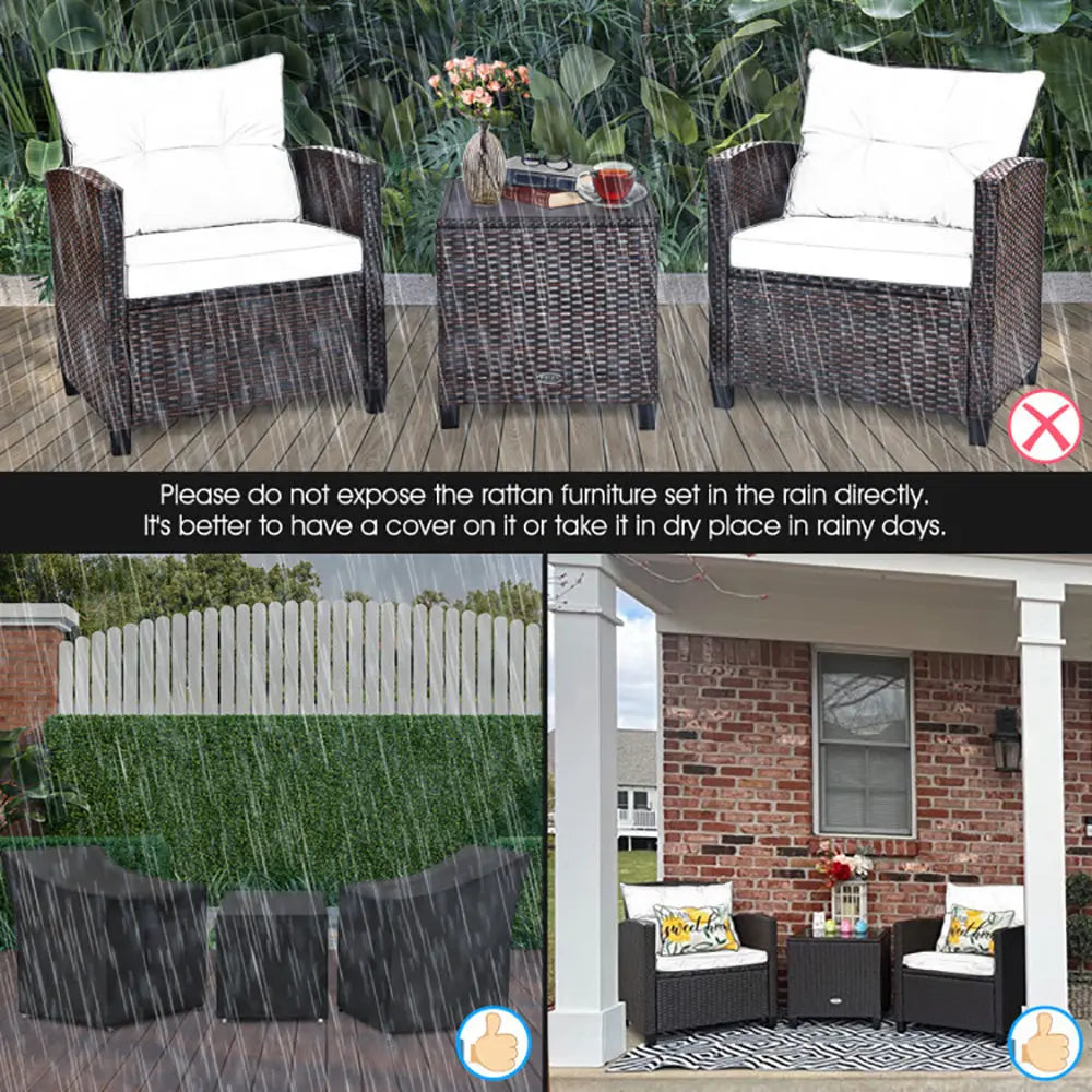 3 Pieces Rattan Patio Furniture Set With Washable Cushion My Store