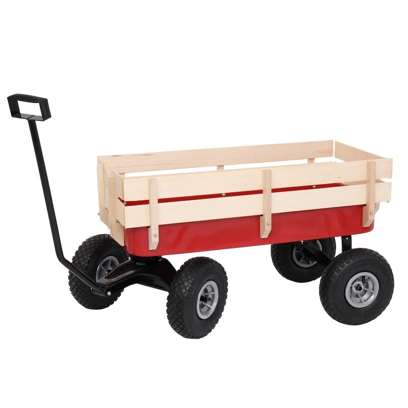 Iron Wood Garden Cart With Four Wheels Inkedjoy