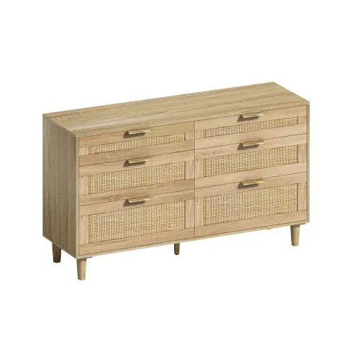 Rattan Dresser With Drawers, 6 Drawer Dresser -Natural My Store