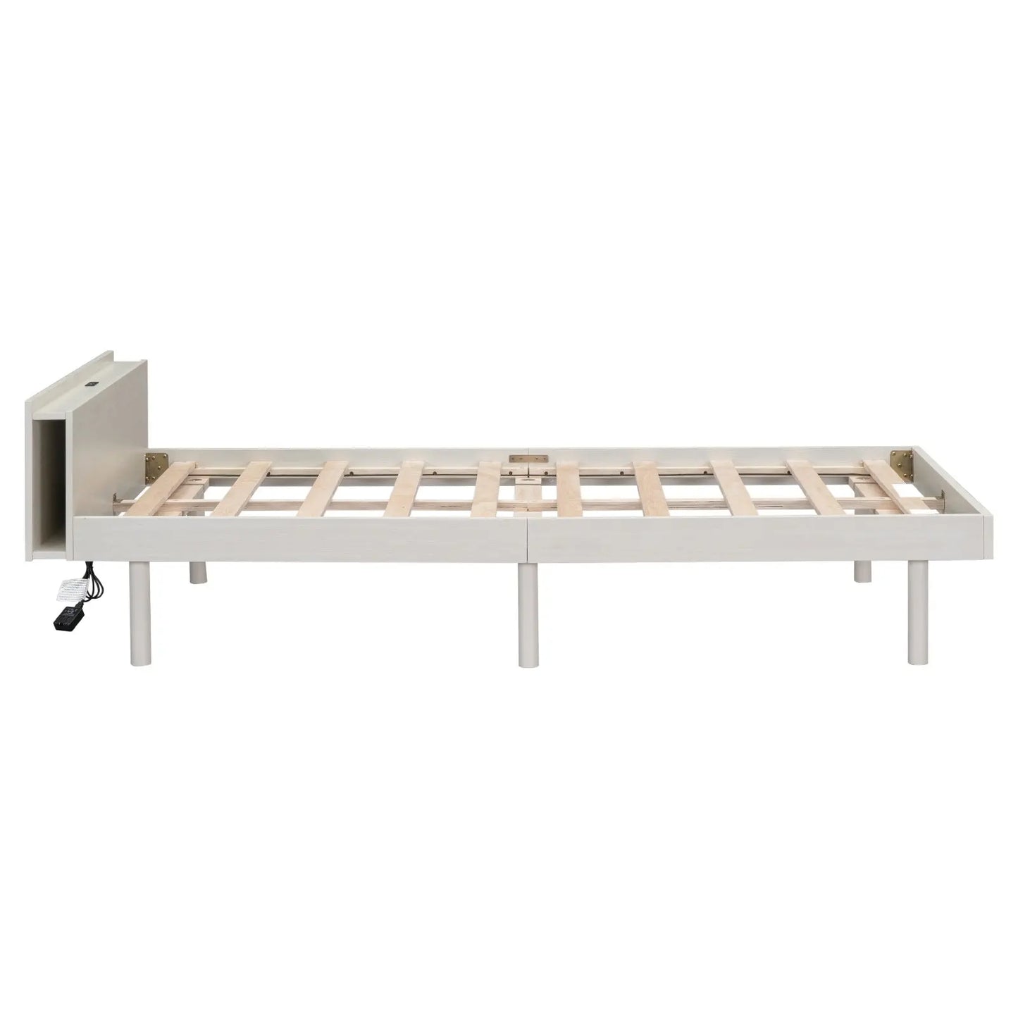 Modern Twin Platform Bed Frame With USB Ports, White Washed Color My Store