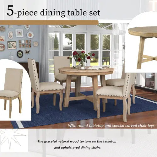 5-piece Farmhouse Wooden Dining Table Set My Store