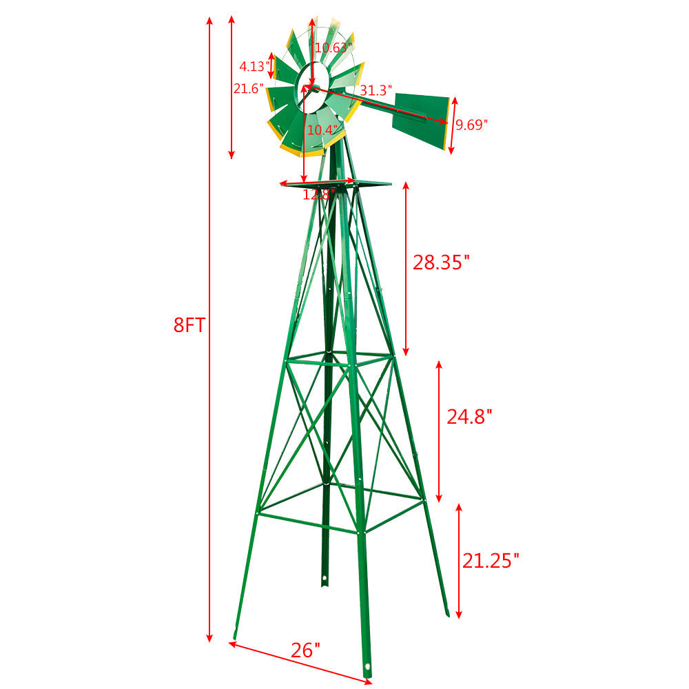 8FT Weather Resistant Yard Garden Windmill Green My Store