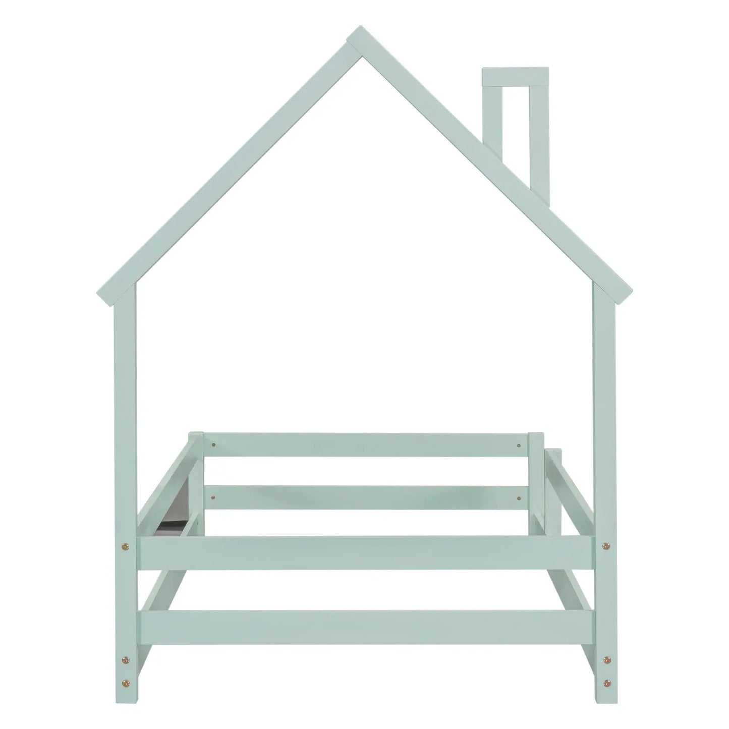 Twin Size Wood Bed With House-shaped Headboard Floor Bed With Fences,Light Green My Store