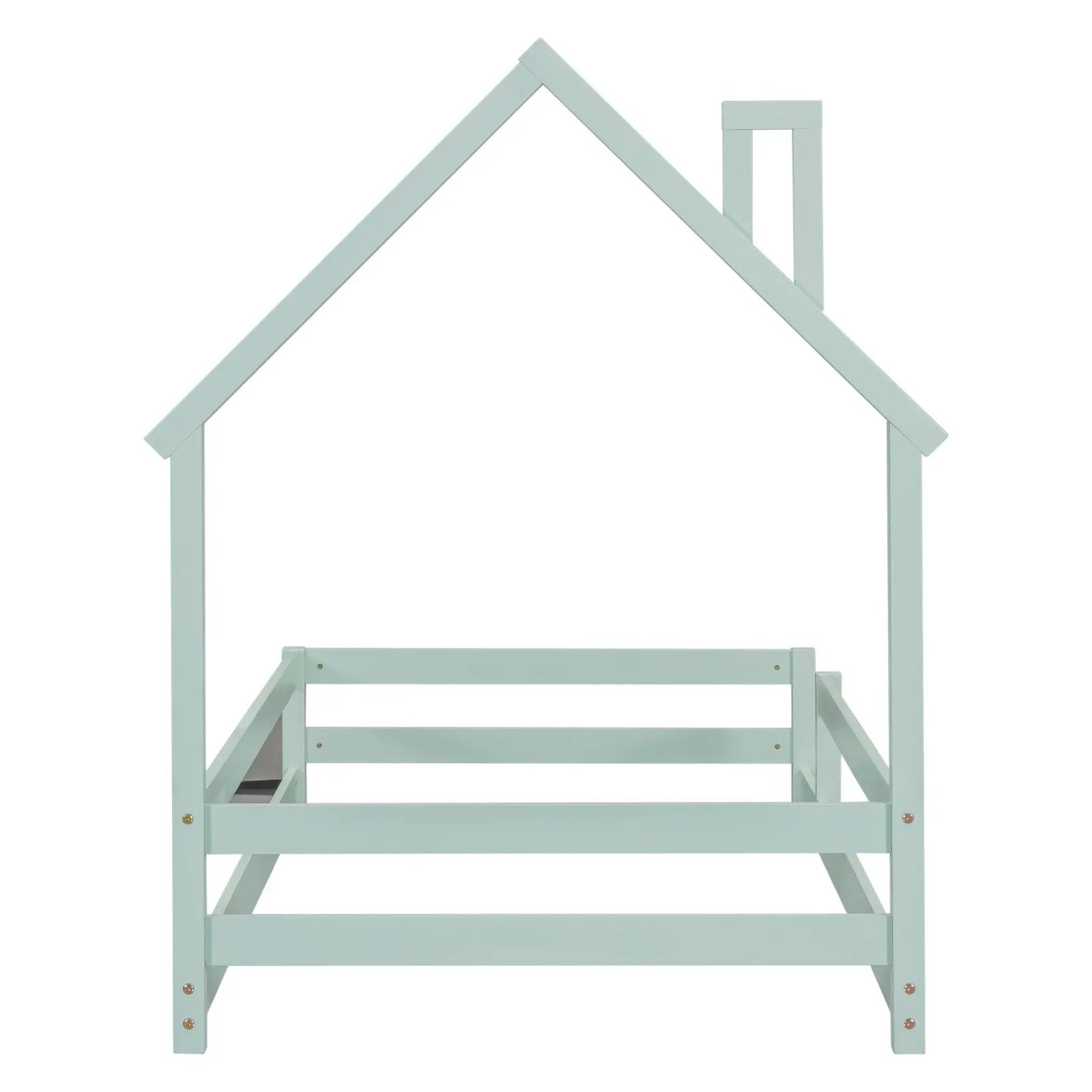Twin Size Wood Bed With House-shaped Headboard Floor Bed With Fences,Light Green My Store