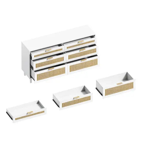 Rattan Dresser With 6 Drawers -White My Store