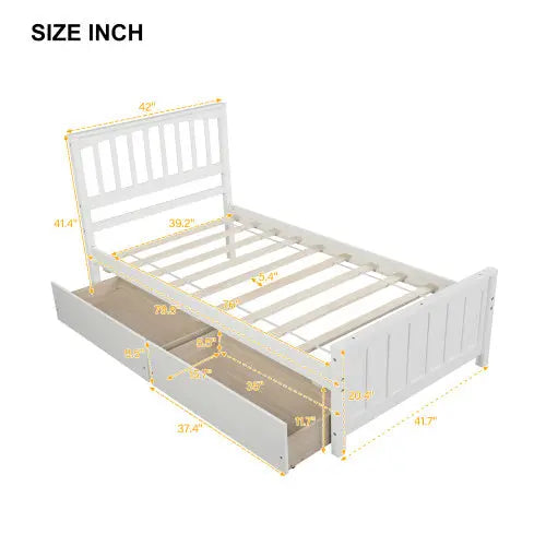 Twin Size Platform Bed With Two Drawers, White My Store