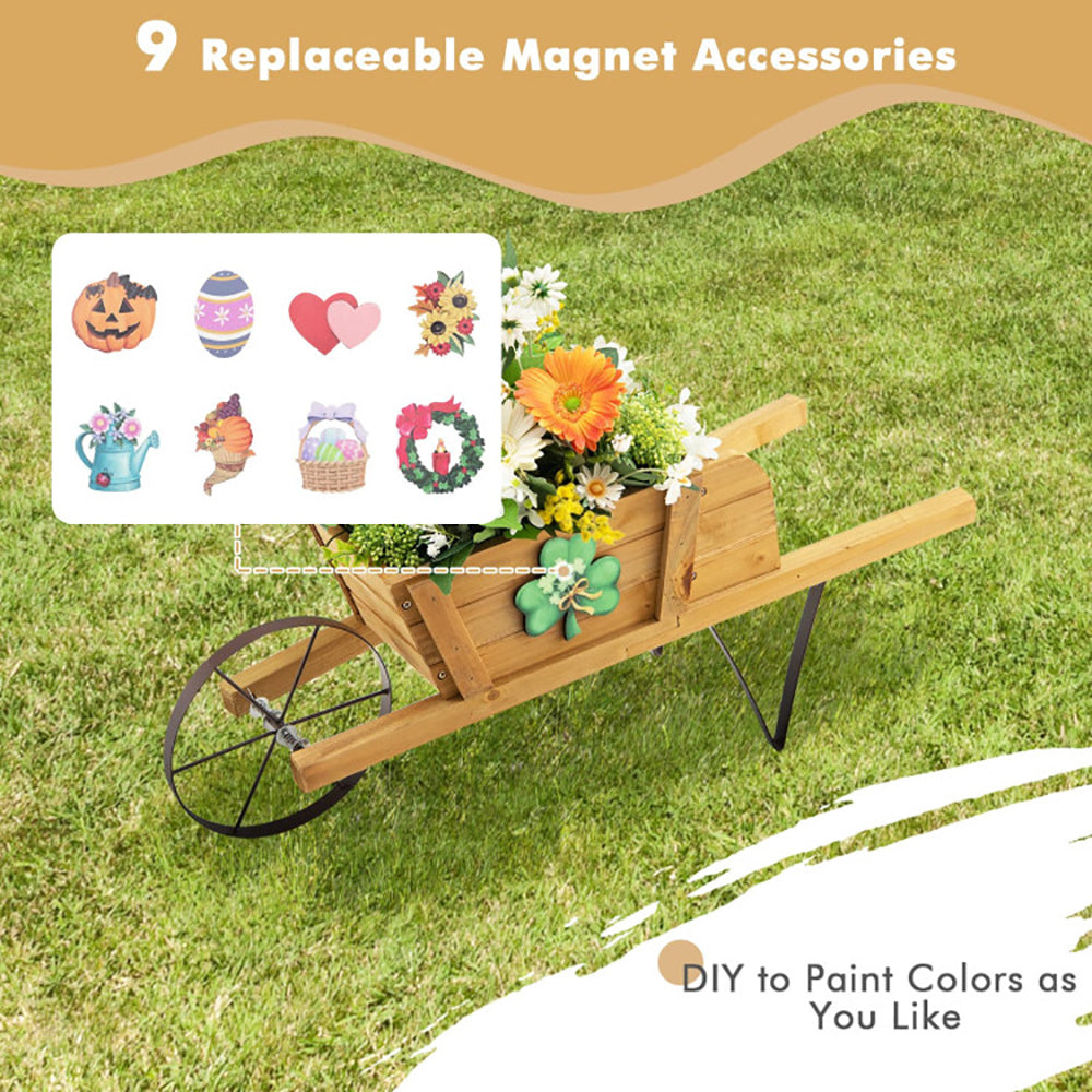 Wooden Wagon Planter With 9 Magnetic Accessories For Garden Yard My Store