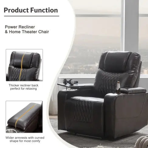 Power Motion Recliner With USB Charging Port And Hidden Arm Storage 2 Convenient Cup Holders Design And 360 Swivel Tray Table,Brown My Store