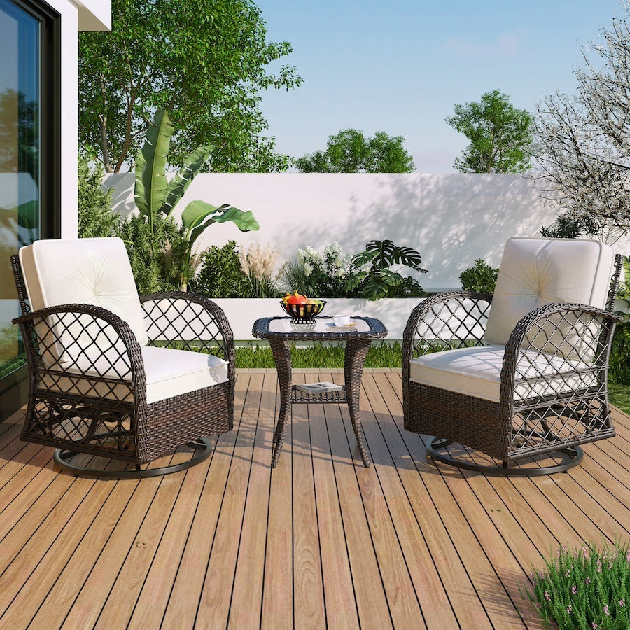 3-piece Outdoor Chair&Table Set Chat Set 2-person Rattan Seating Group Inkedjoy