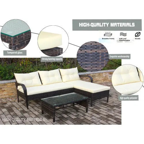 Outdoor Patio Furniture Sets 3 Piece Conversation Set Wicker Ratten Sectional Sofa With Seat CushionsBeige Cushion My Store