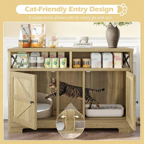 Litter Box Enclosure For 2 Cats, Farmhouse, Brown My Store