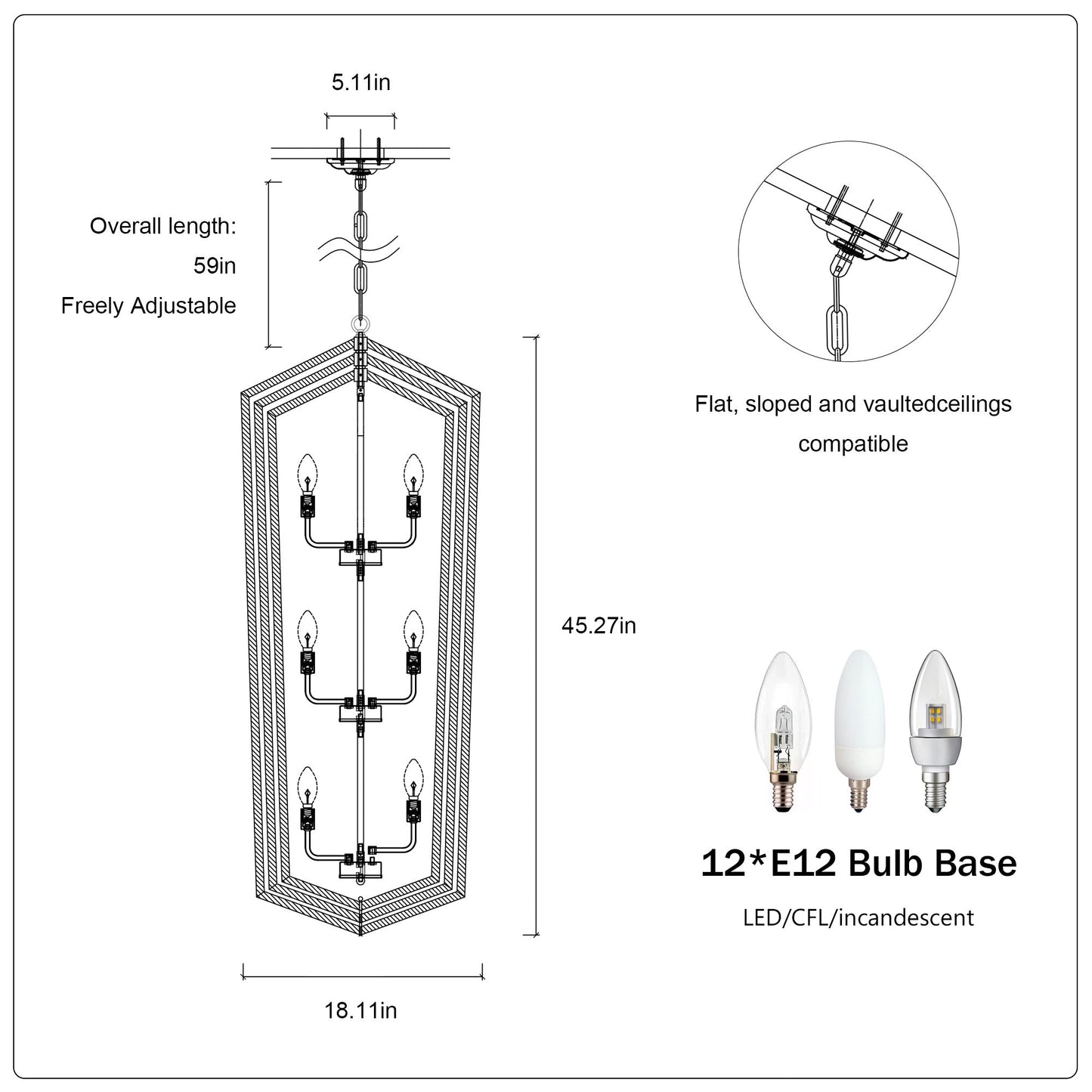 12-Light Lantern Tired Farmhouse Ceiling Hanging Light Black Chandelier Metal Modern Pendant Inkedjoy