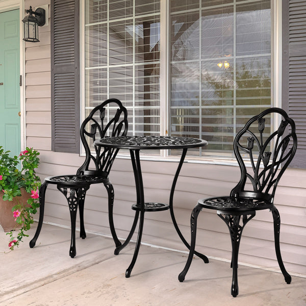 2pcs Single Chairs And 1pc Round Table Tulip Shaped Black Casting Set Inkedjoy