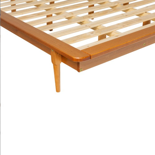 Mid-Century Modern Solid Wood King Platform Bed Frame Caramel My Store