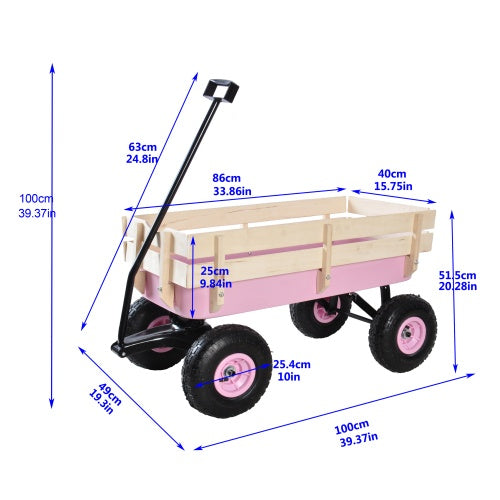 Outdoor Wagon All Terrain Pulling Wood Railing Air Tires Inkedjoy