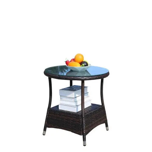 Outdoor Patio Furniture 1 Round Coffee Table With Clear Tempered Glass My Store
