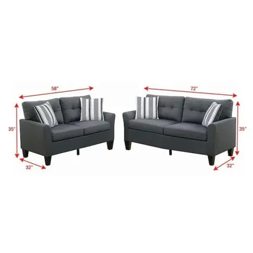 Living Room Furniture 2pc Sofa Set Sofa And Loveseat Charcoal Glossy Polyfiber Plywood Solid Pine My Store