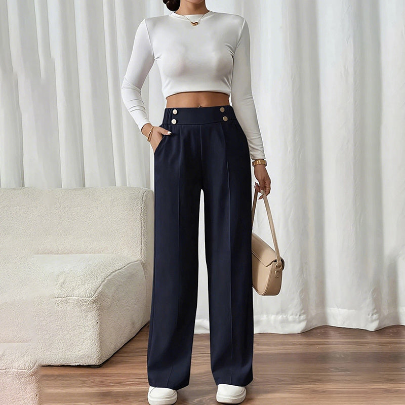 Women's Wide Leg Pants High Waist Business Casual Trousers Pant With Pockets My Store