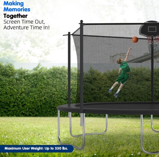 14 FT TRAMPOLINE INSIDE SAFETY NET WITH BASKETBALL HOOP My Store