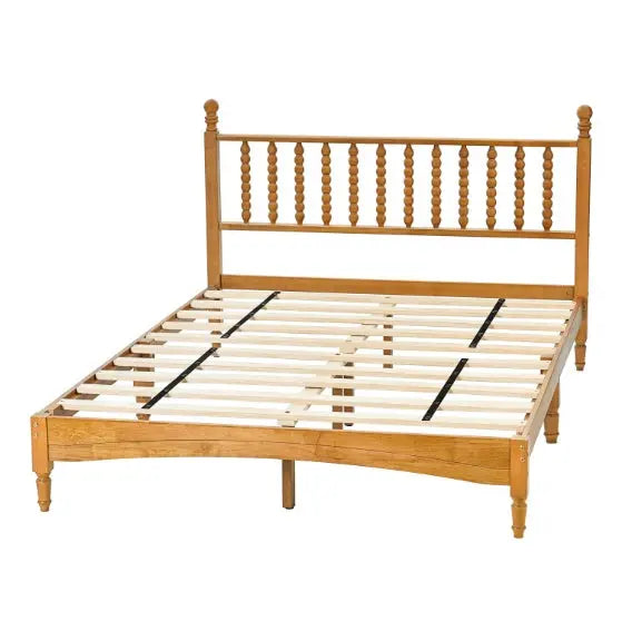 Queen Wood Bed Frame With Headboard, Solid Rubber Wood Bed My Store
