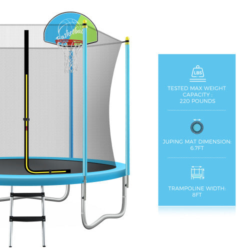 8FT Trampoline For Kids With Safety Enclosure Net, Basketball Hoop And Ladder My Store