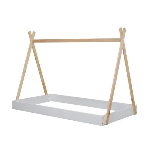 Twin Size Tent Floor Bed With Triangle Structure, White Natural My Store