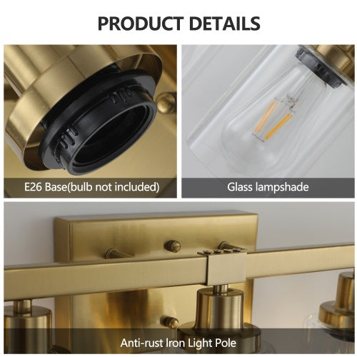 Gold 5 Light Vanity Light With Clear Glass Shade, Modern Iron Bathroom Wall Fixture My Store