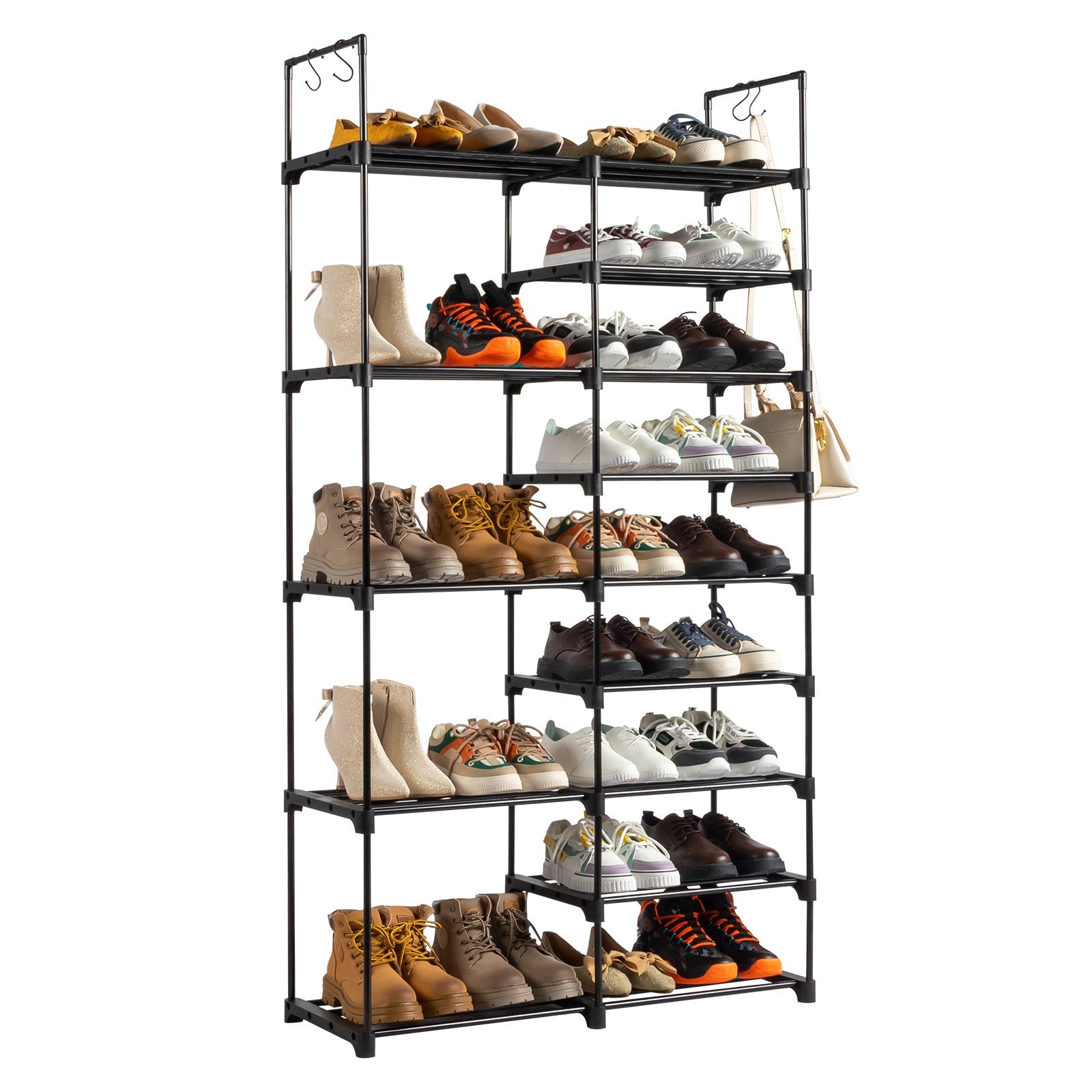 FCH Double Row 9-Layer Shoe Rack With Handles, 85.7x29.8x158cm Black Inkedjoy