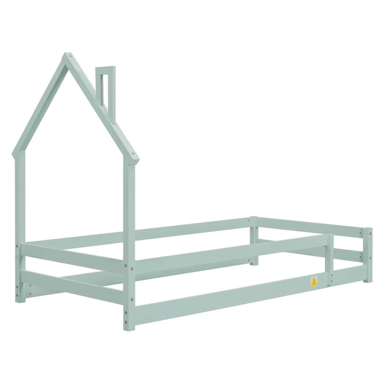 Twin Size Wood Bed With House-shaped Headboard Floor Bed With Fences,Light Green My Store