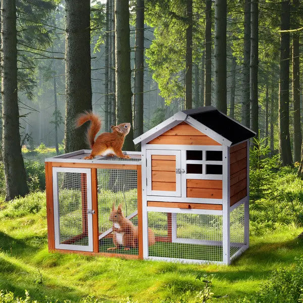 House Type With Running Ladder, Orange-red, Wooden Chicken Rabbit Cage My Store