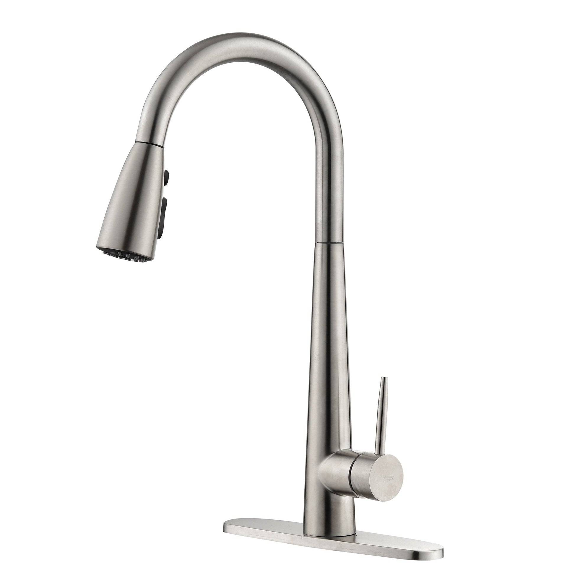 High Curvature Single Handle Kitchen Sink Faucet With Deck Modern- Stainless Steel Ohberri